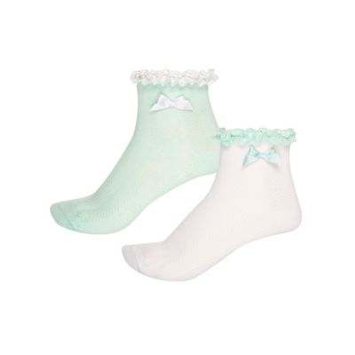 Girls green frill and bow socks pack